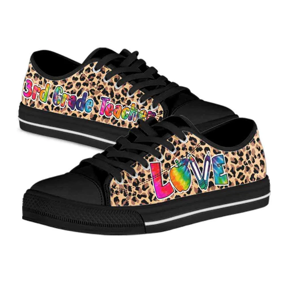 3Rd Grade Teacher Leopard Love Low Top Shoes, Teacher Shoes, Low Top Sneakers
