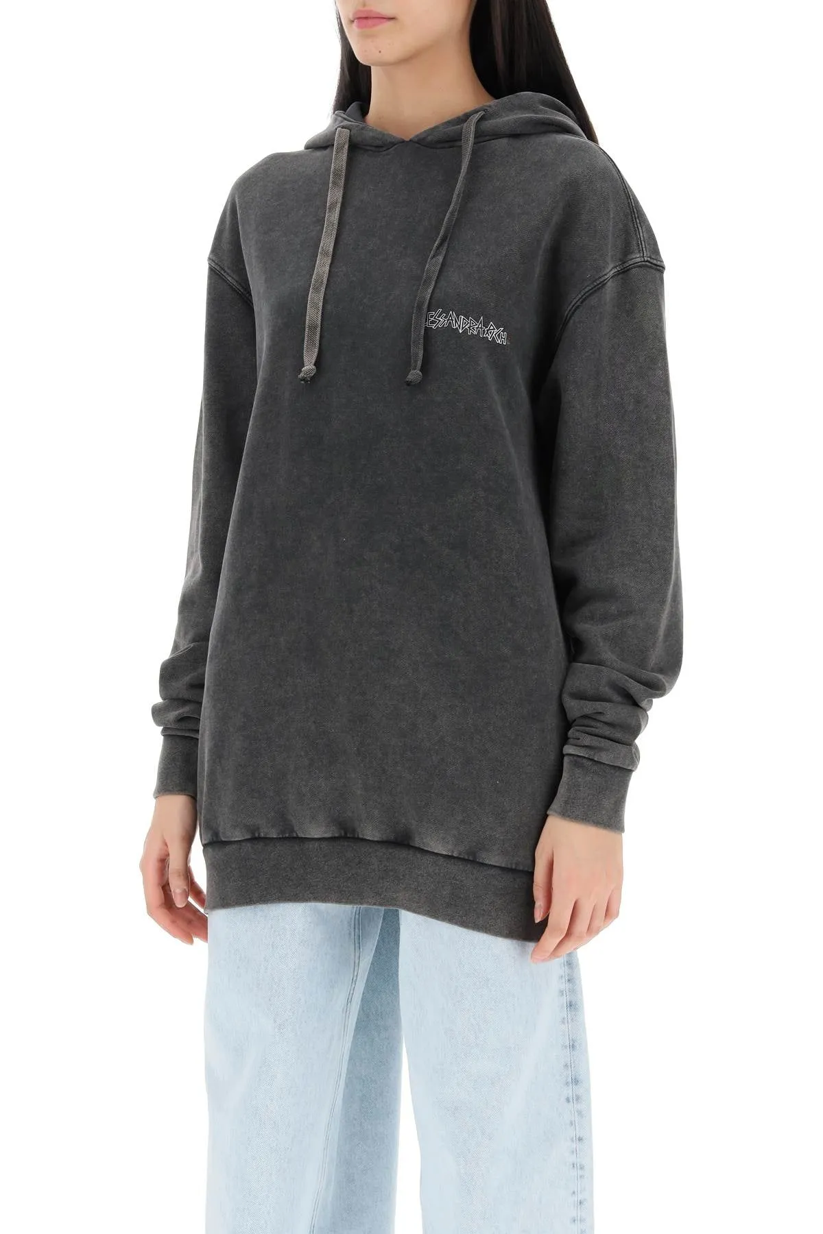 Alessandra Rich Oversized Hoodie With Print And Rhinestones