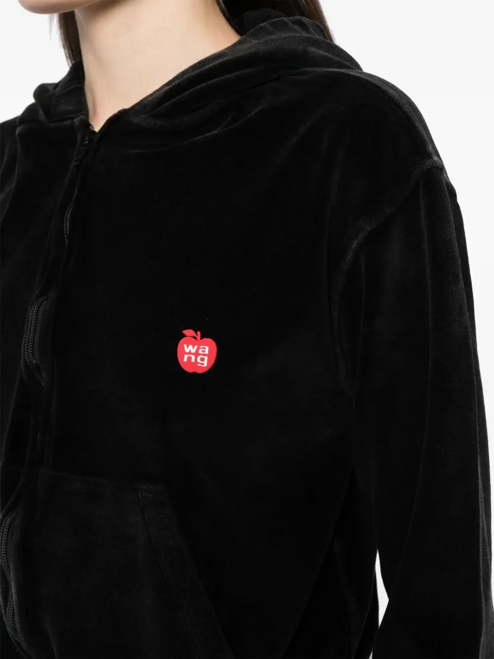 Apple Logo Shrunken Zip Up Hoodie In Velour