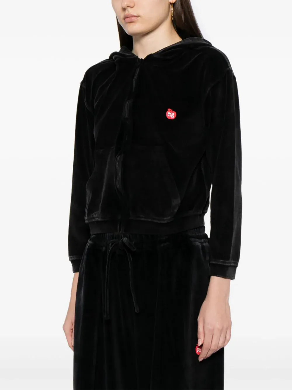 Apple Logo Shrunken Zip Up Hoodie In Velour