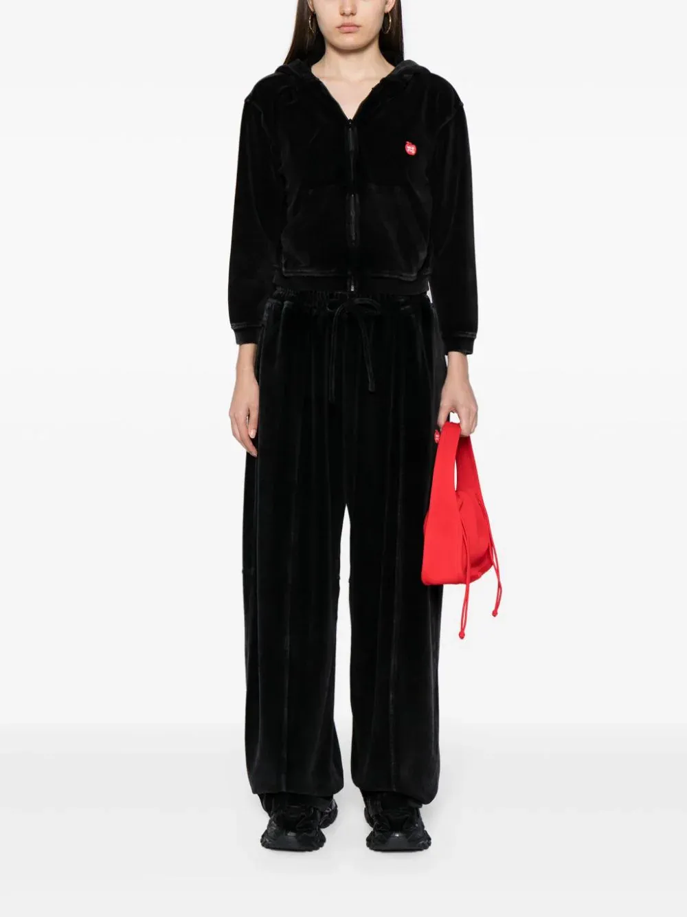 Apple Logo Shrunken Zip Up Hoodie In Velour