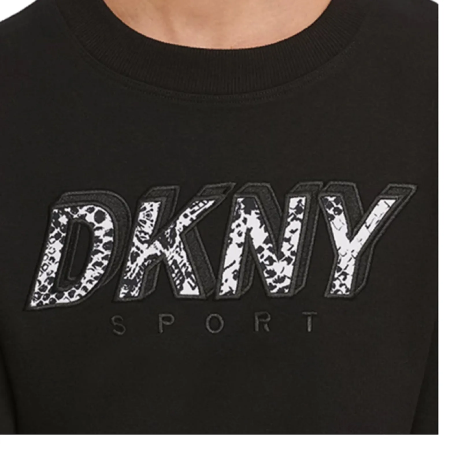 DKNY Sport Women's Crewneck Printed-Logo Fleece Sweatshirt, Black, S