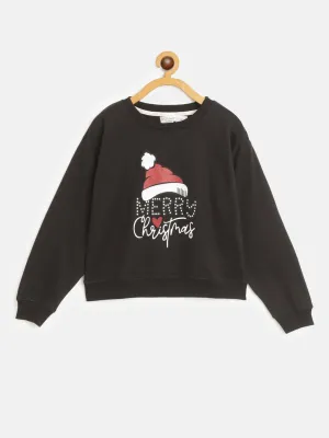 Girls Black Merry Christmas Glitter Sweatshirt
