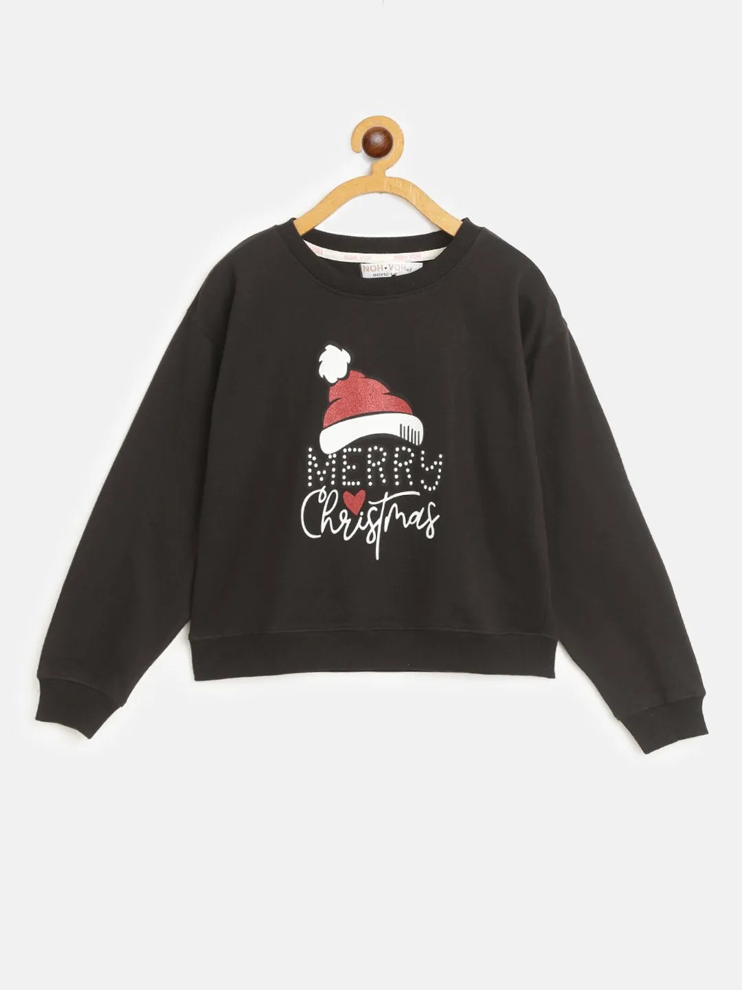 Girls Black Merry Christmas Glitter Sweatshirt