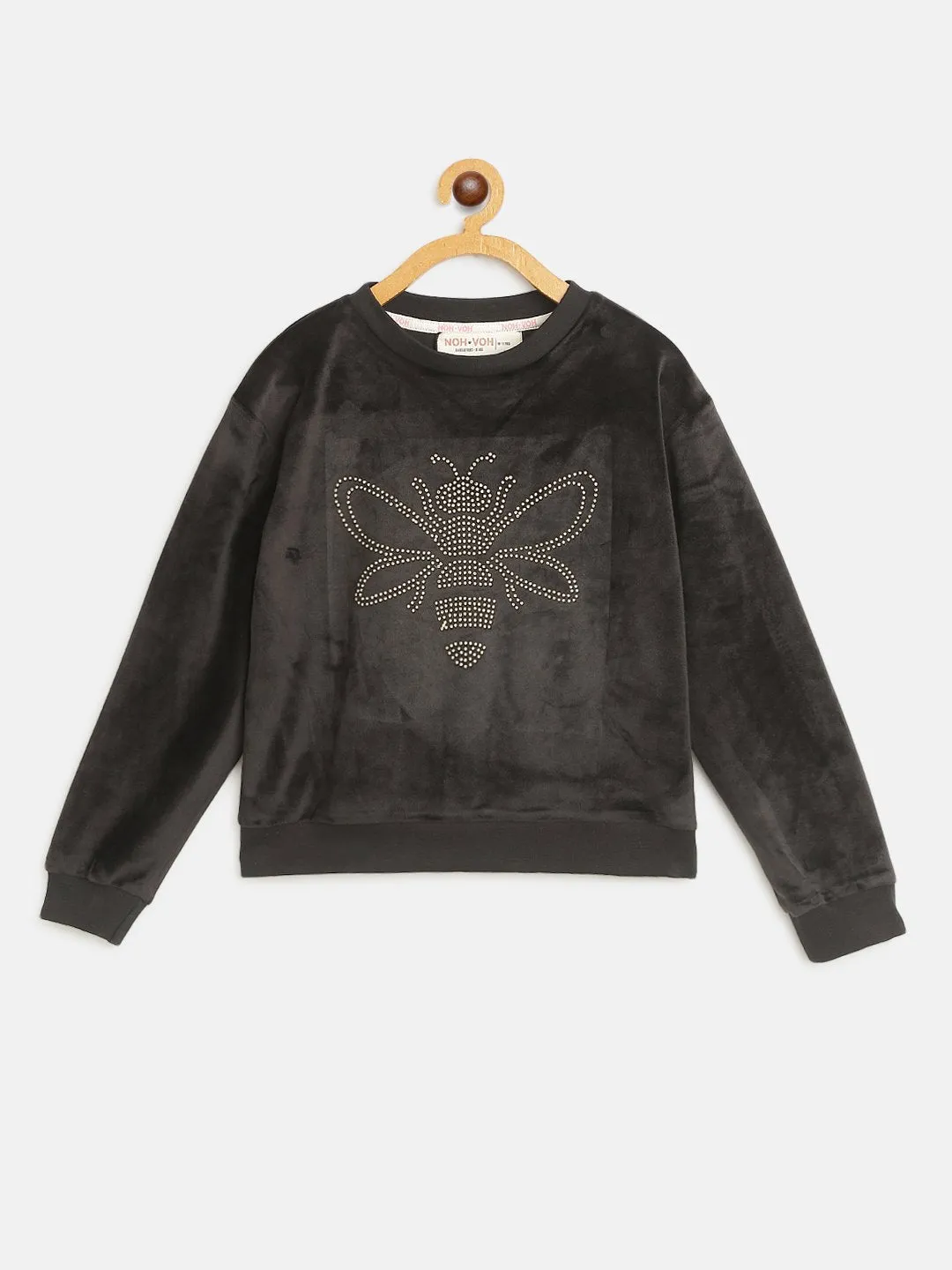 Girls Black Velour Studded Dragonfly Sweatshirt