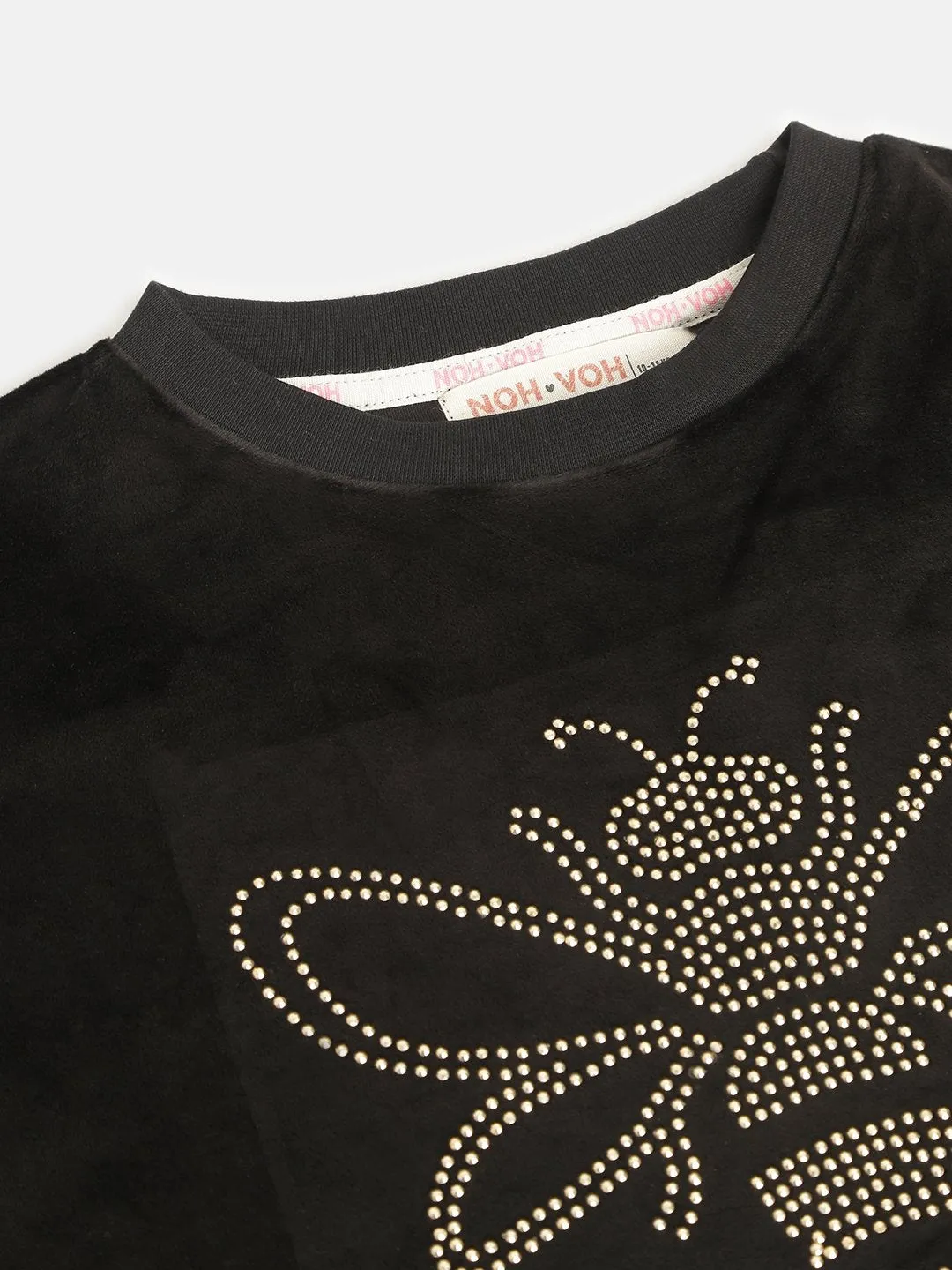 Girls Black Velour Studded Dragonfly Sweatshirt