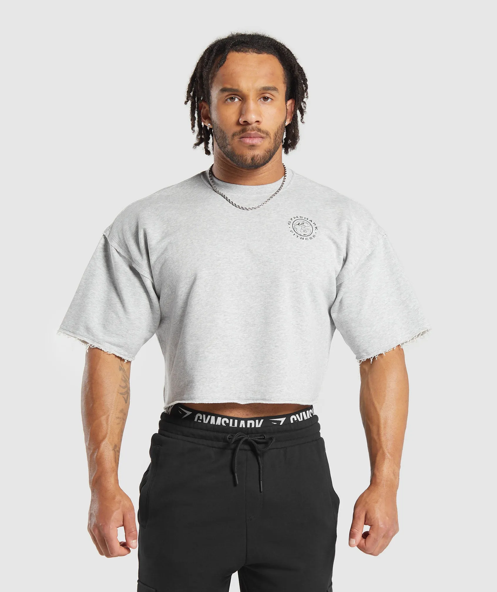 Gymshark Legacy Cropped Short Sleeve Crew - Light Grey Core Marl