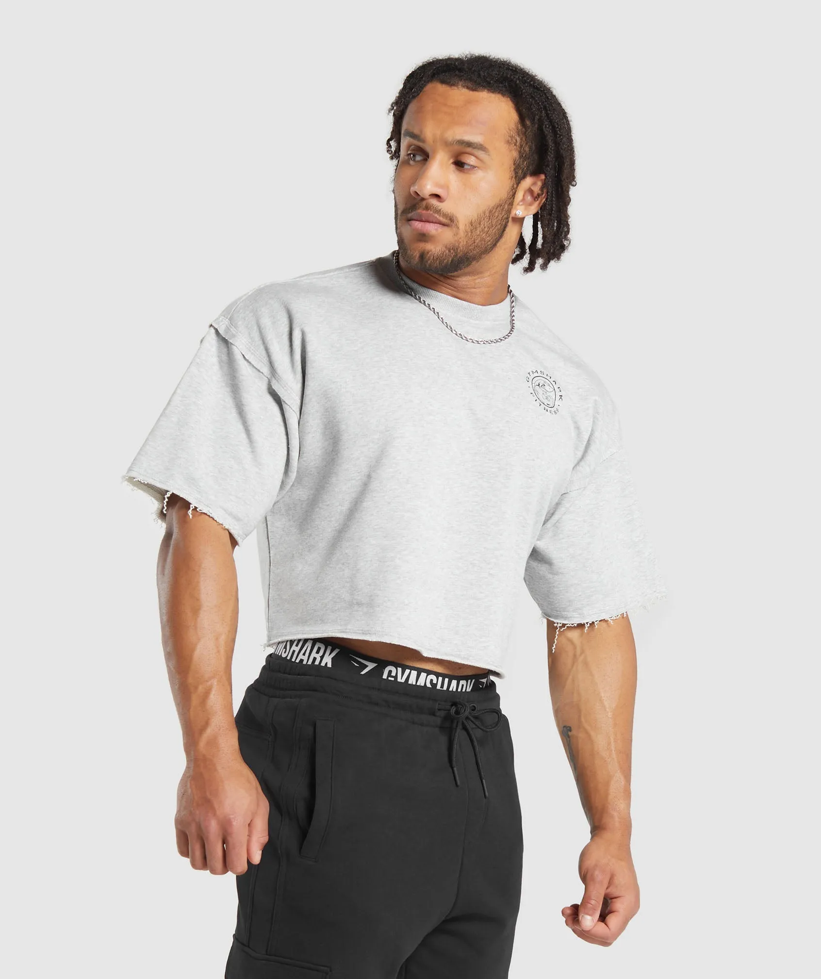 Gymshark Legacy Cropped Short Sleeve Crew - Light Grey Core Marl
