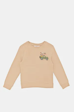 Infant Boys Beige Lion Print Sweatshirt