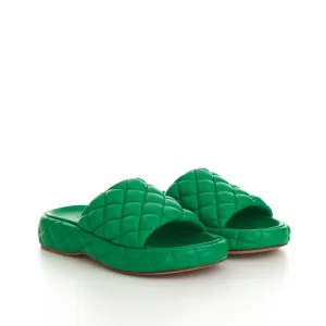 Padded Sandals In Parakeet Green Quilted Leather