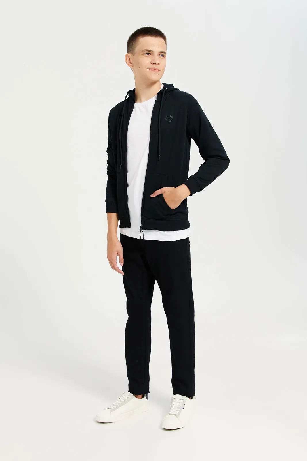 Senior Boys Black Zipthru Hoody Sweatshirt