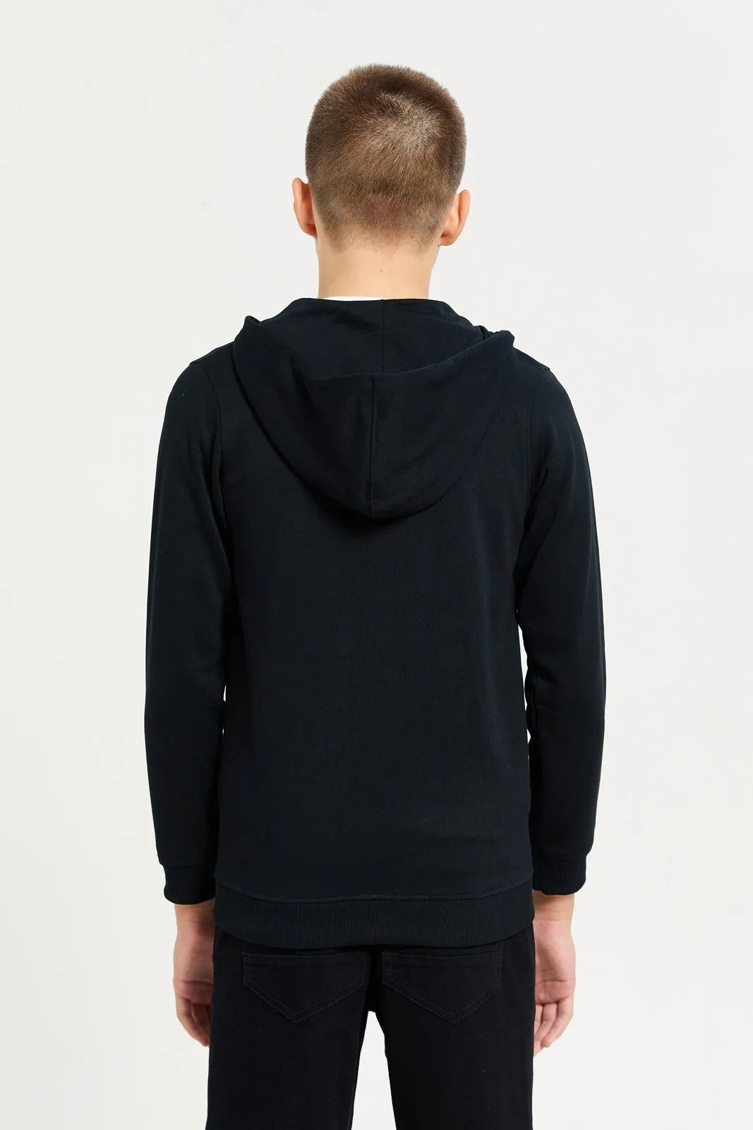 Senior Boys Black Zipthru Hoody Sweatshirt
