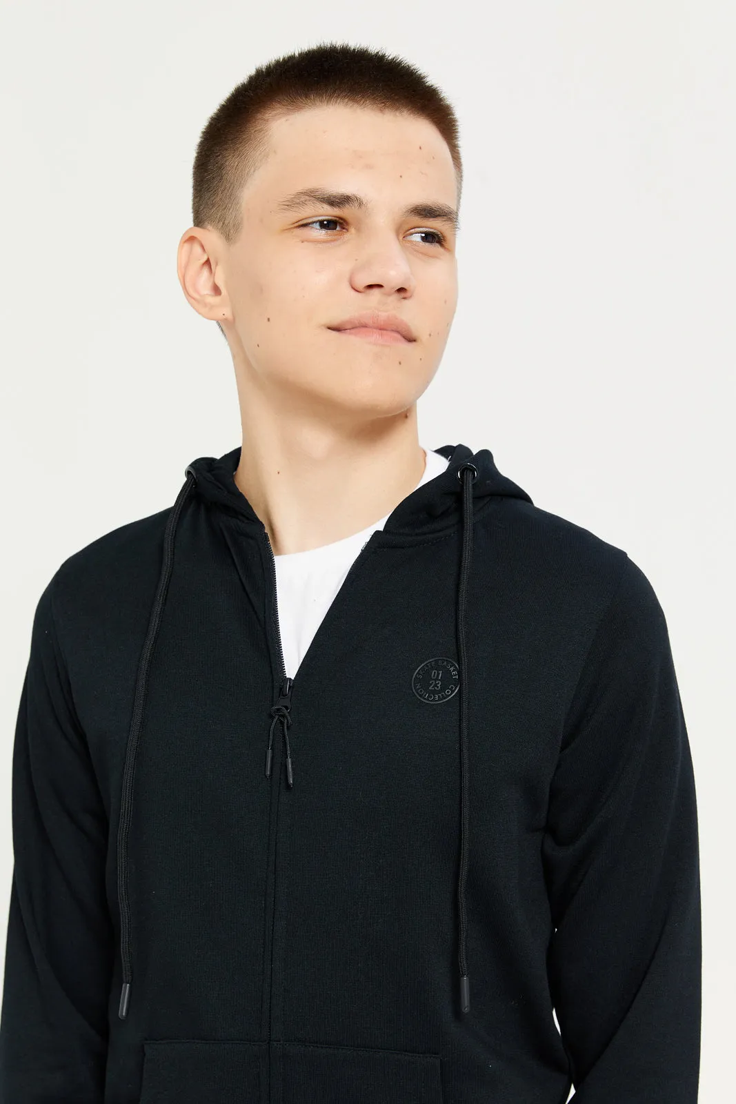 Senior Boys Black Zipthru Hoody Sweatshirt