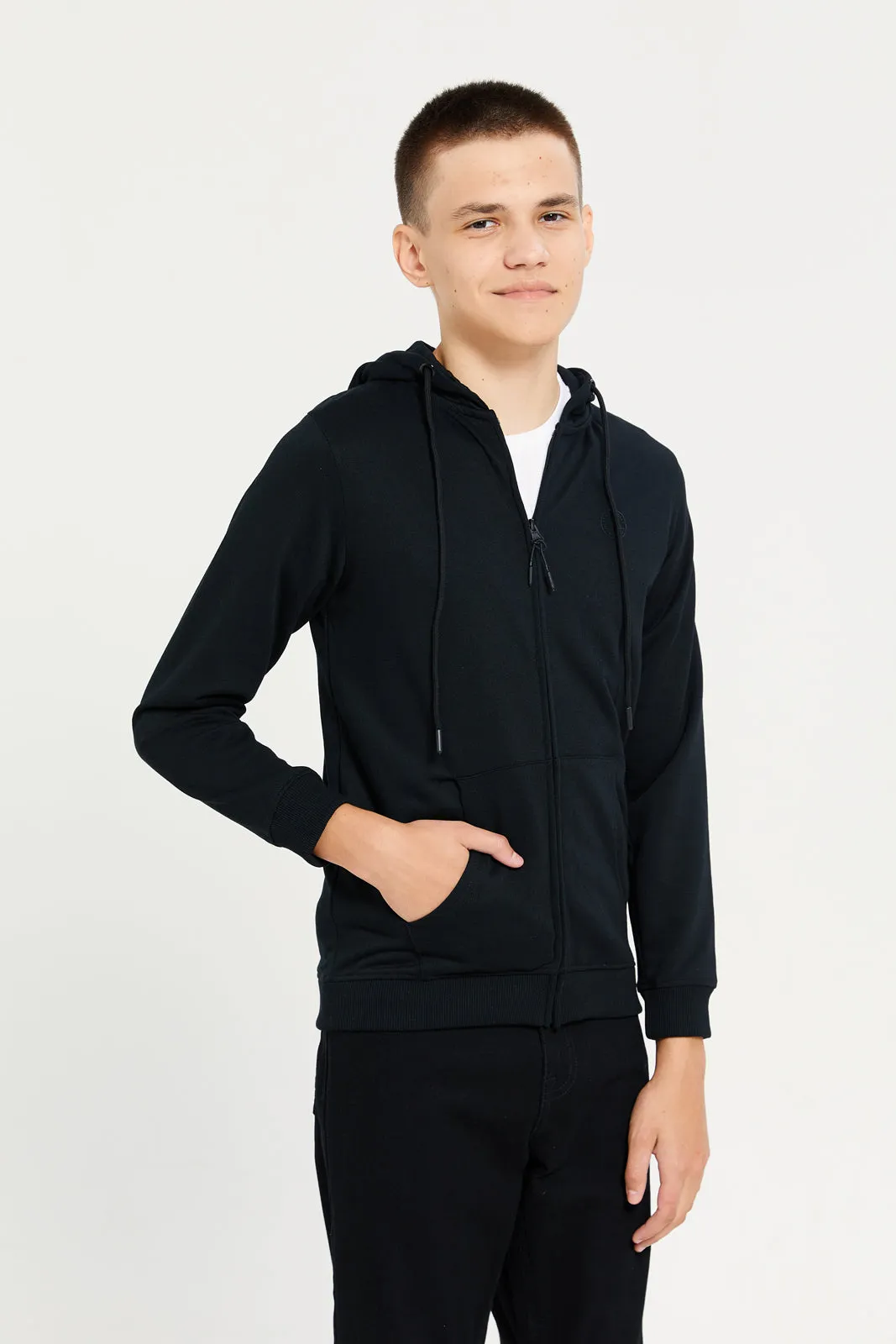 Senior Boys Black Zipthru Hoody Sweatshirt
