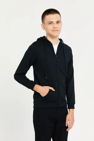 Senior Boys Black Zipthru Hoody Sweatshirt