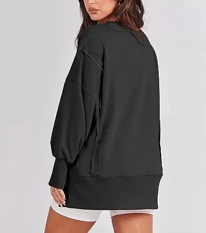 Slit Round Neck Long Sleeve Sweatshirt