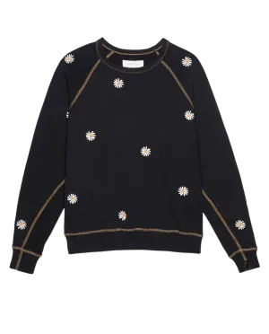 The College Sweatshirt. Embroidered -- Almost Black with Daisy Embroidery