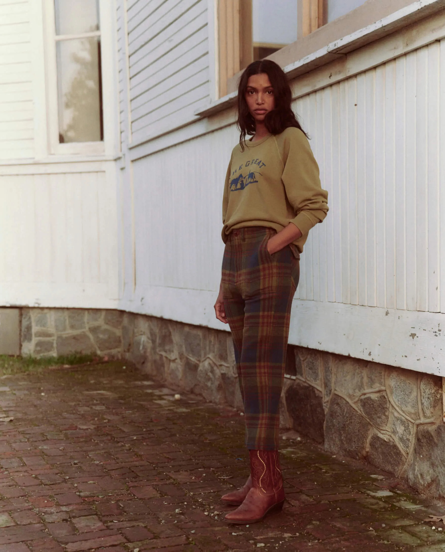 The College Sweatshirt. Graphic -- Washed Fir Green with Gaucho Graphic