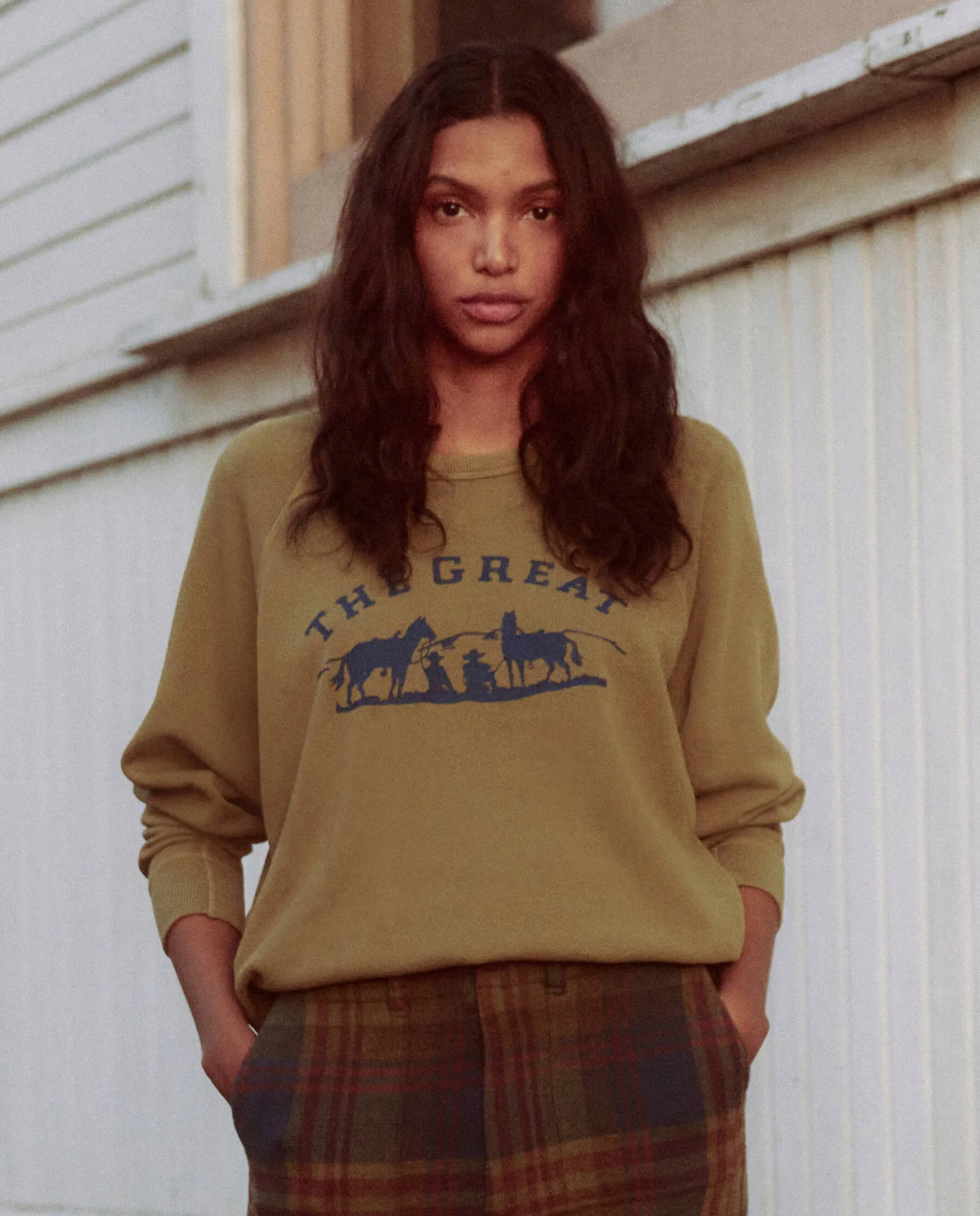 The College Sweatshirt. Graphic -- Washed Fir Green with Gaucho Graphic