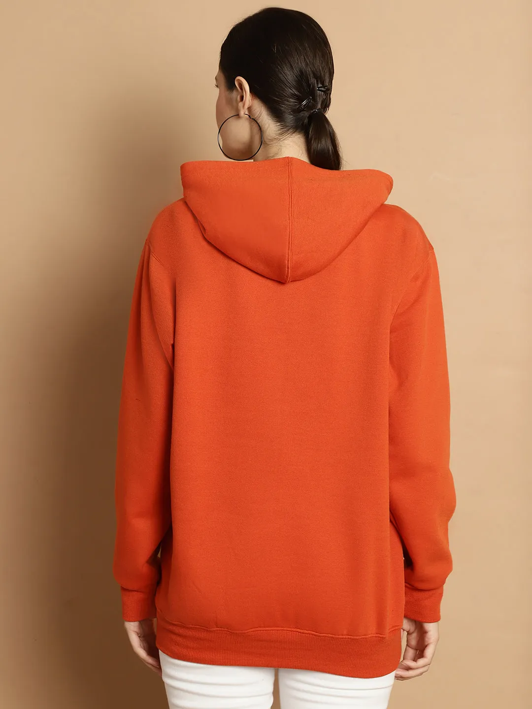 Vimal Jonney Rust Printed Hooded Cotton Fleece Sweatshirt for Women