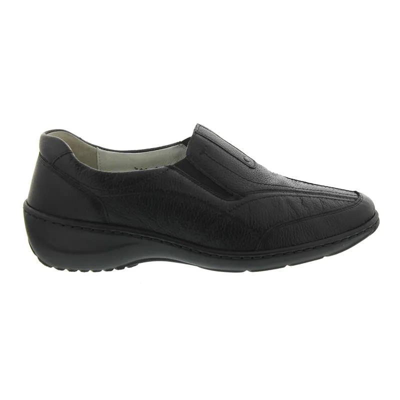 Waldlaufer Wide fitting K Ladies Slip on Shoes Black Leather Kya 607504 172 001