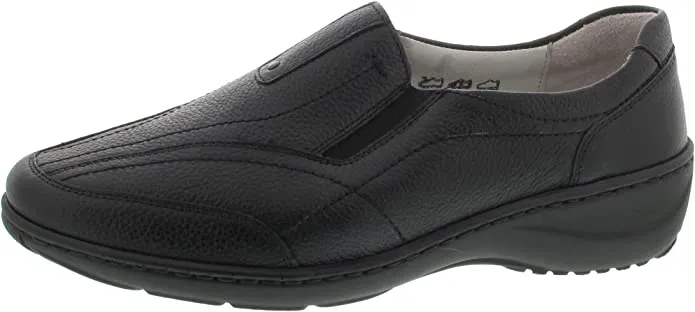 Waldlaufer Wide fitting K Ladies Slip on Shoes Black Leather Kya 607504 172 001